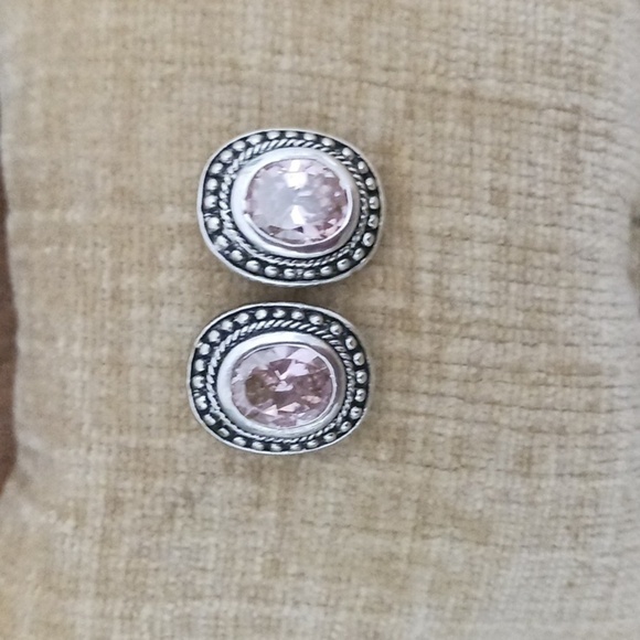 Silver Tone Faceted Light Rose Pink Post Earrings - Picture 6 of 6